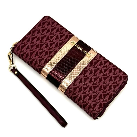 Michael Kors Large Continental Wallet Wristlet Ox Blood Multi - Picture 1 of 10
